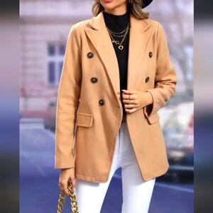 Double breasted lapel camel jacket - medium